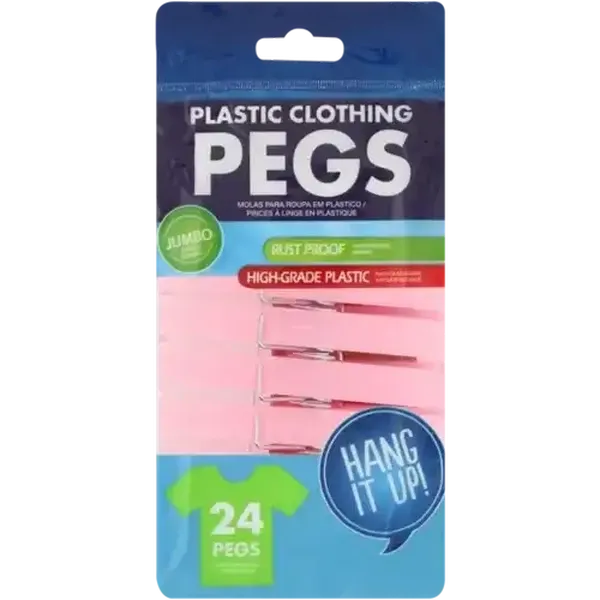 Jumbo Plastic Clothes Pegs 24-Pack (Colour May Vary)