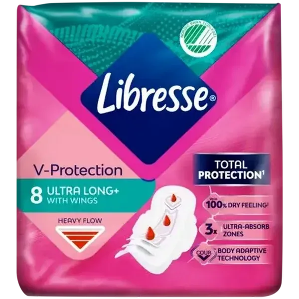 Libresse Heavy Flow Ultra Long+ Sanitary Pads with Wings 8 Pack