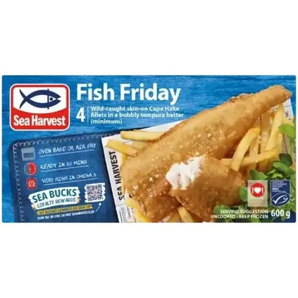 Sea Harvest Fish Friday Frozen Tempura Battered Hake Fillets 600g
