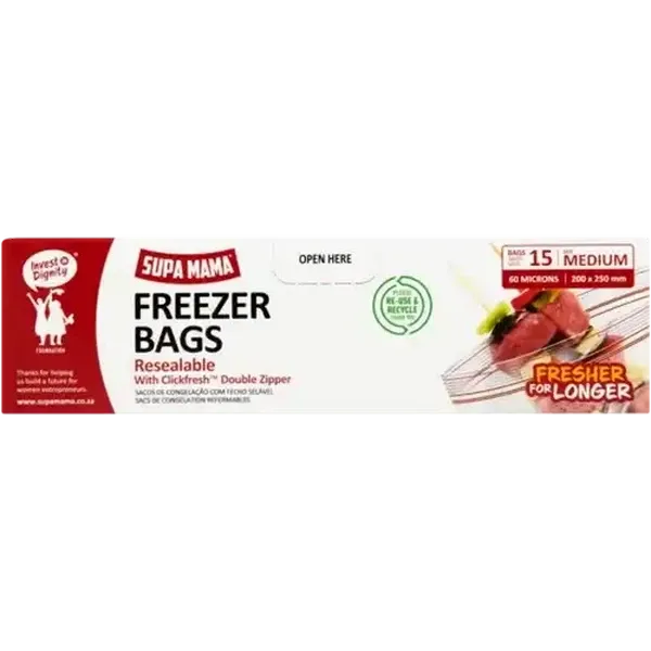Supa Mama 15 Pack Medium Resealable Freezer Bags 200mm x 250mm