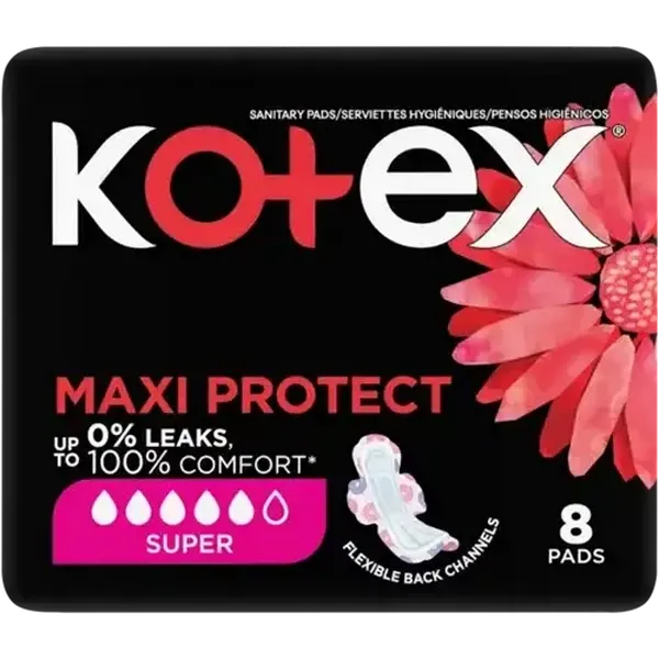 Kotex Maxi Super Sanitary Pads With Wings 8 Pack