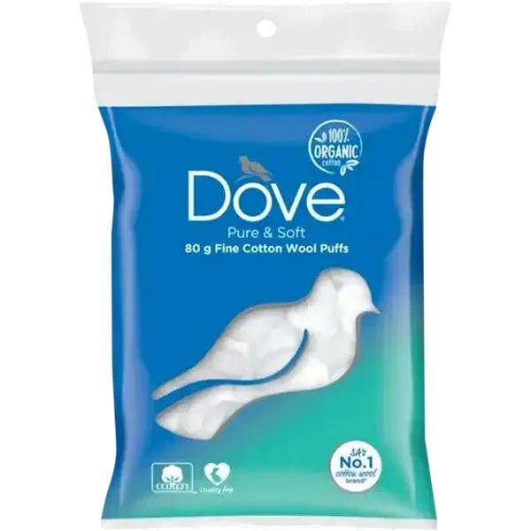 Dove White Fine Cotton Wool Puffs 80g