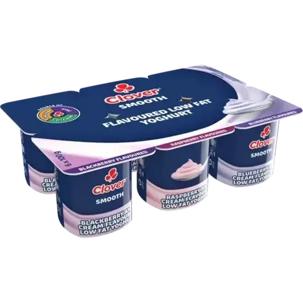 Clover Assorted Berry Flavoured Smooth Low Fat Yoghurt 6 x 100g