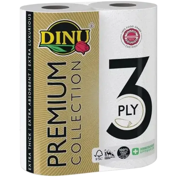 Dinu 3 Ply White Roller Towels 2 Pack