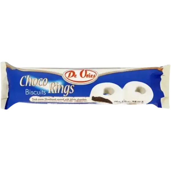 De Vries White Chocolate Choco Rings Biscuits 150g
