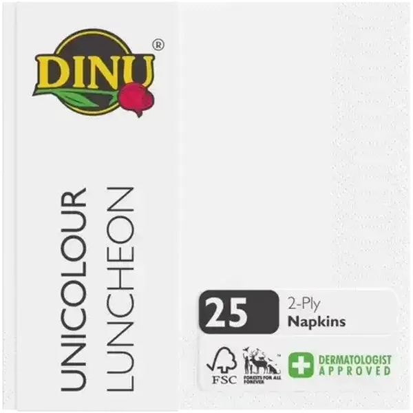 Dinu 2 Ply White Lunch Napkins 25 Pack
