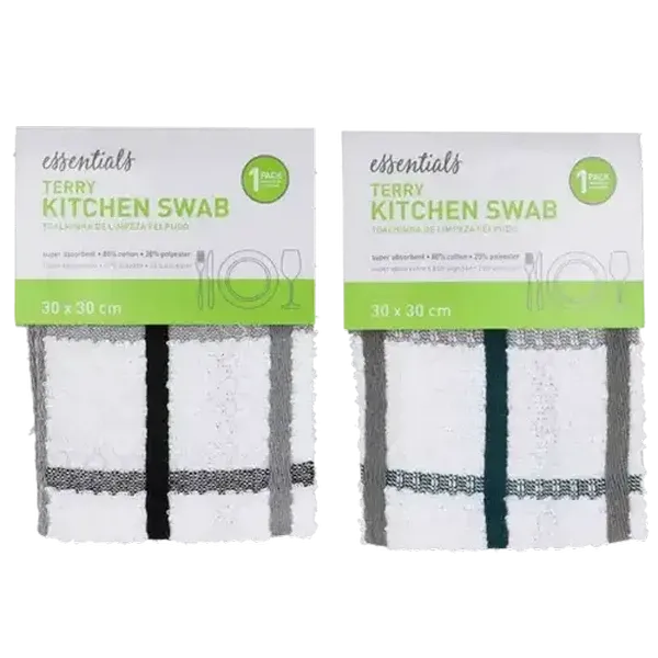 Essentials Monocheck Terry Kitchen Swab 30 x 30cm (Colour May Vary)