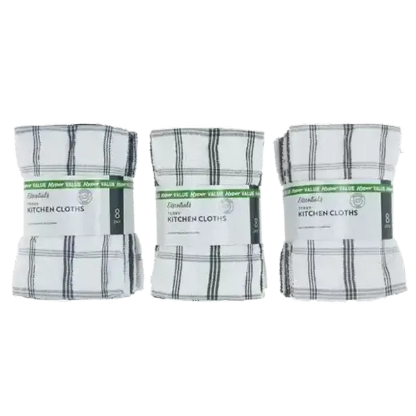 Essentials Victor Terry Kitchen Cloths 38cm x 58cm 8-Pack (Colour May Vary)