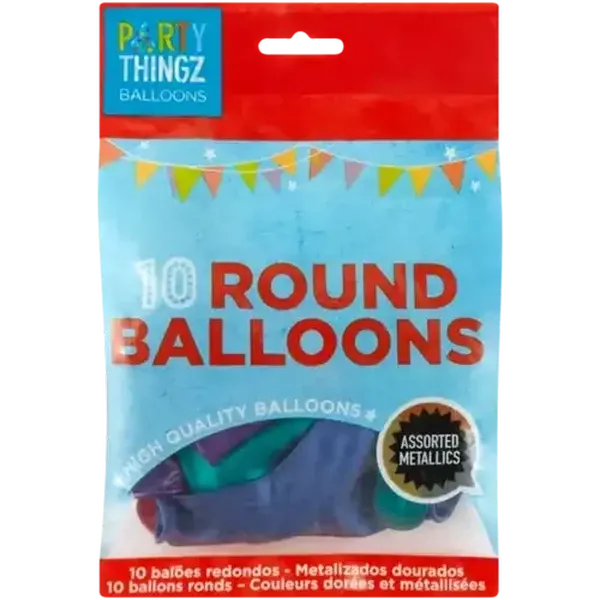 Party Thingz Round Balloons Assorted Metallics 10-Pack