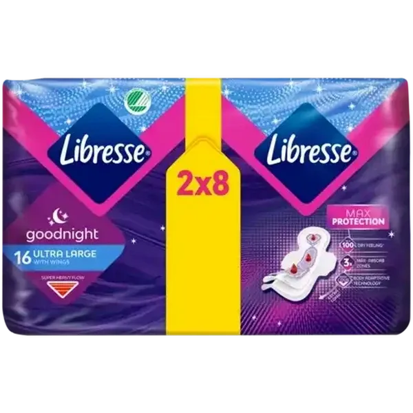 Libresse Super Heavy Flow Ultra Large Sanitary Pads with Wings 16 Pack