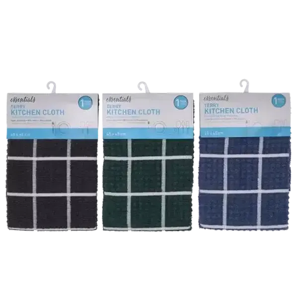 Essentials Terry Premium Check Kitchen Towel (Colour May Vary)