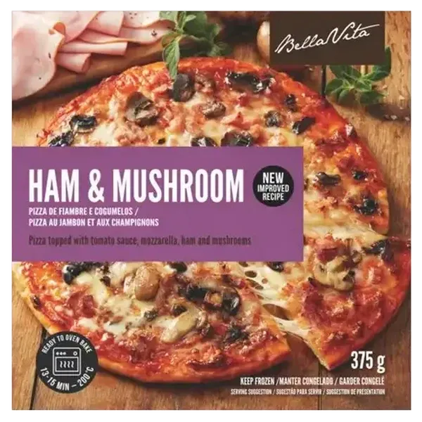 Bella Vita Frozen Ham & Mushroom Pizza 375g