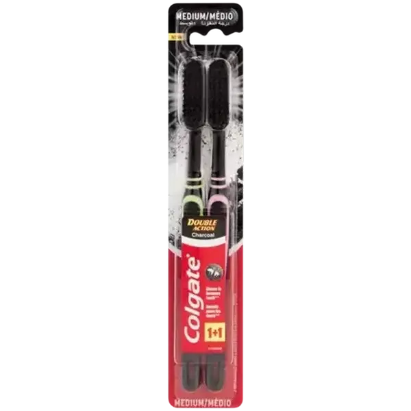 Colgate Double Action Medium Charcoal Toothbrush 2 Pack