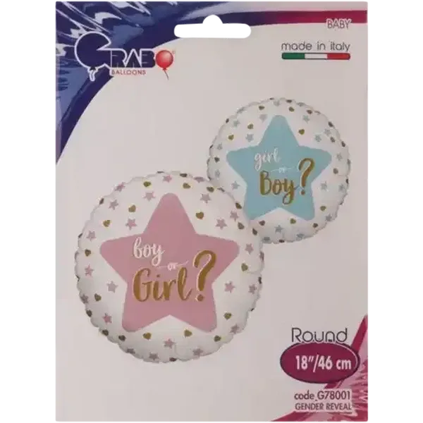 Grabo Balloons Gender Reveal Star Foil Balloon 45.7cm