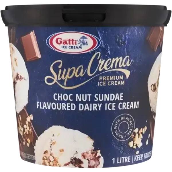Gatti Ice Cream Supa Crema Choc Nut Sundae Premium Dairy Ice Cream 1L