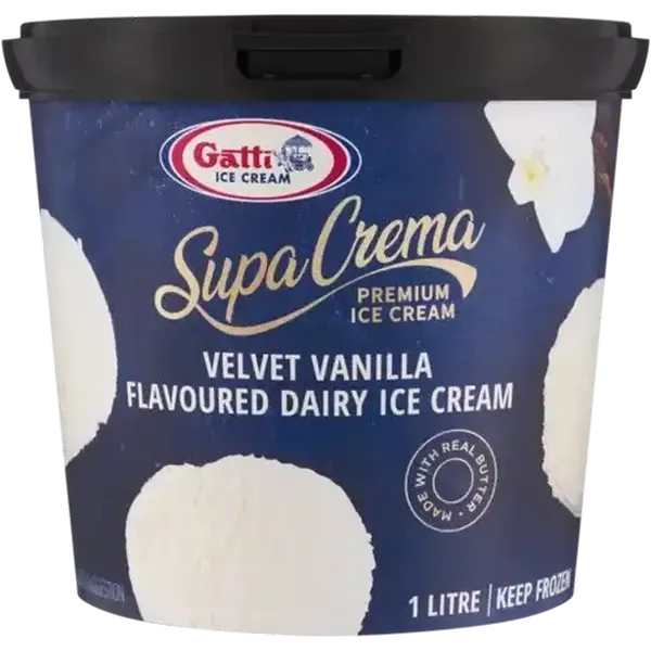 Gatti Ice Cream Supa Crema Velvet Vanilla Premium Dairy Ice Cream 1L