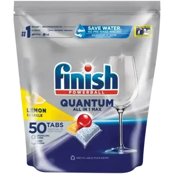 Finish Quantum Lemon Sparkle All-in-1 Max Dishwashing Tablets 50 Pack