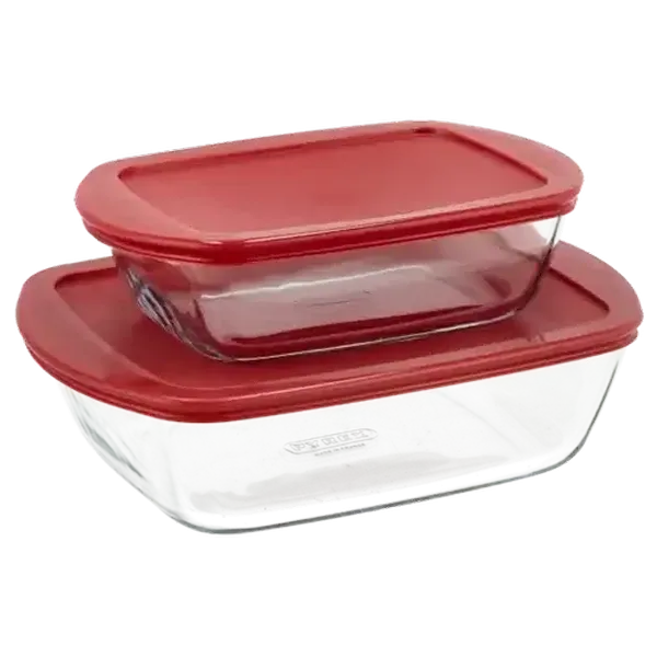 Pyrex Cook & Store Red Glass Container Set 2 Piece