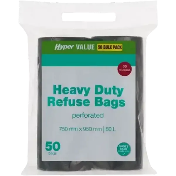 Hyper Value Black Heavy Duty Refuse Bags 80L 50 Pack