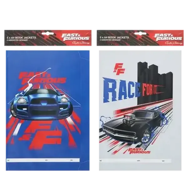 Creative Stationery A4 Fast & Furious Book Jackets 5-Pack (Design May Vary)