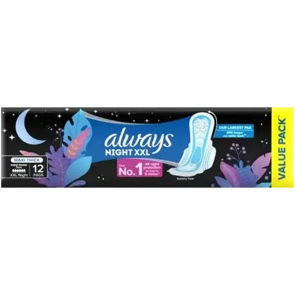 Always Super Heavy Flow Night XXL Maxi Thick Sanitary Pads 12 Pack
