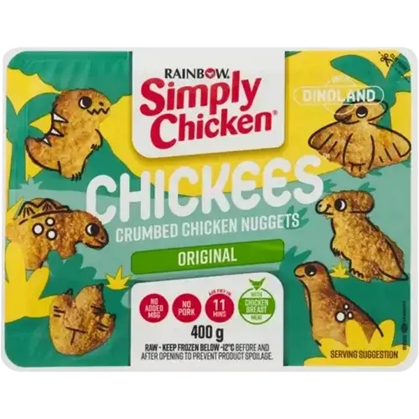 RAINBOW Simply Chicken Into Dinoland Chickees Crumbed Chicken Nuggets 400g