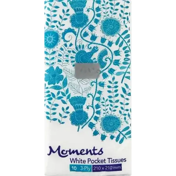 Moments 3 Ply Facial Pocket Tissues Single 10 Pack