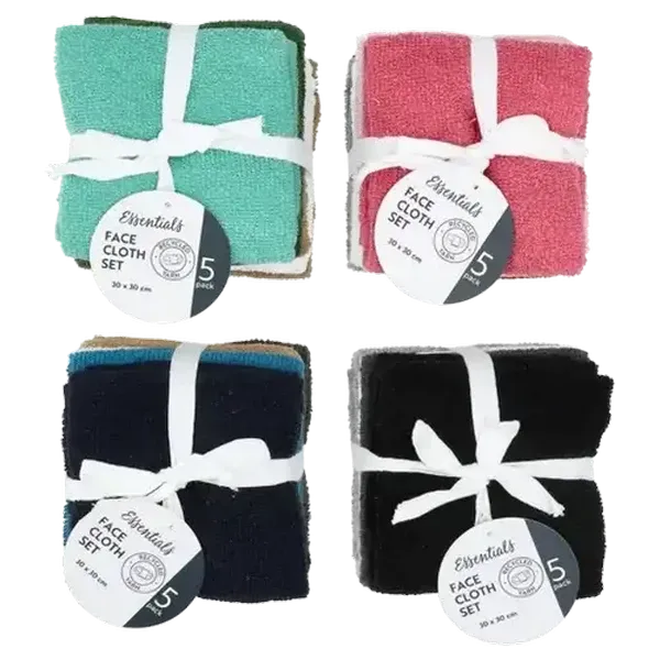 Essentials Face Cloth Set 30 x 30cm 5-Pack (Colour May Vary)