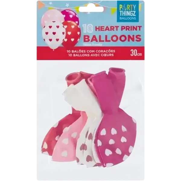 Party Thingz Assorted Heart Print Balloons 10-Pack