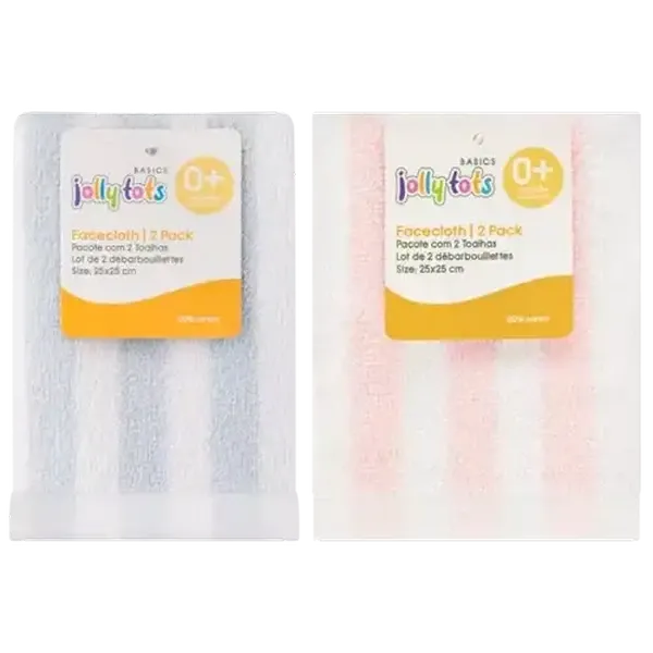 Jolly Tots Basics Striped Facecloths 2-Pack (Colour May Vary)