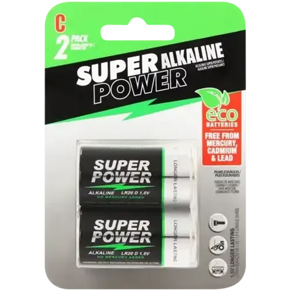 Super Power C Alkaline Batteries 2-Pack
