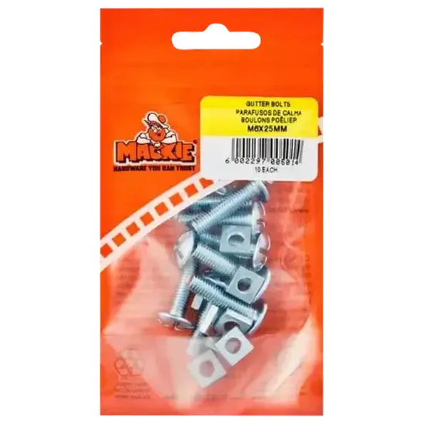 Mackie Gutter Bolt & Nut M6 x 25mm 10-Pack