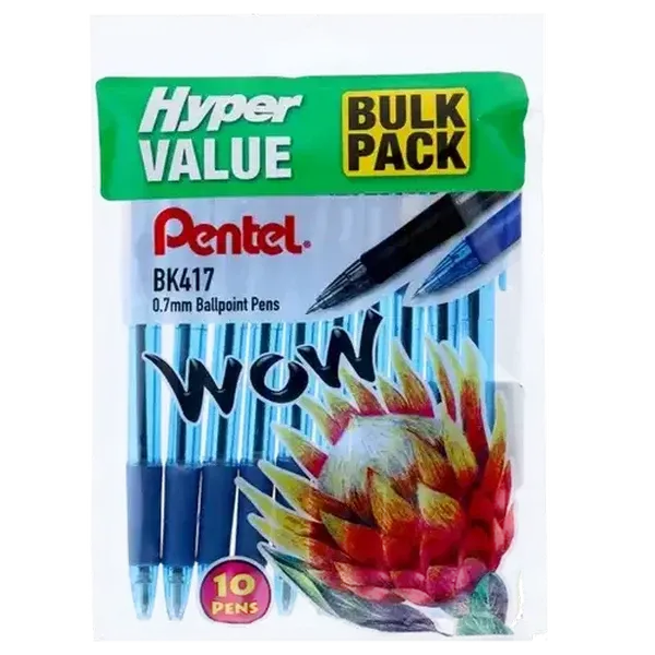 Pentel Hyper Value Blue Ballpoint Pen 10 Pack 0.7mm