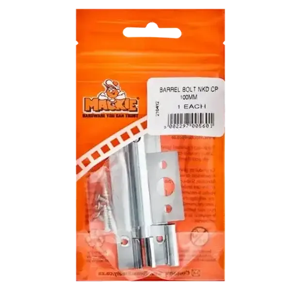 Mackie Chrome Plated Necked Barrel Bolt 100mm