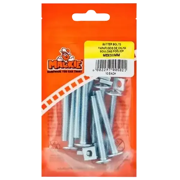 Mackie Gutter Bolt & Nut M6 x 50mm 10-Pack