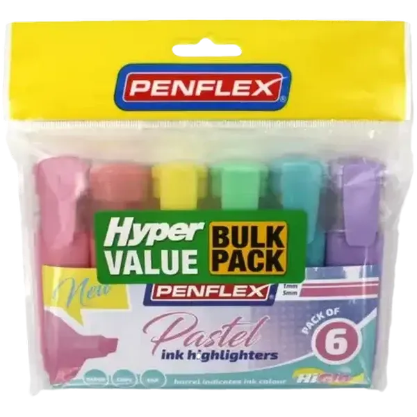 Penflex Pastel Highlighters 6-Pack (Colour May Vary)