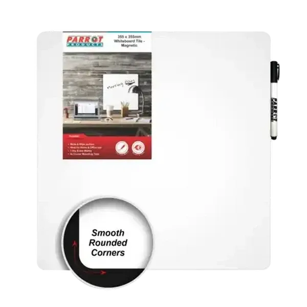 Parrot Products Magnetic White Whiteboard Tile 355mm x 355mm