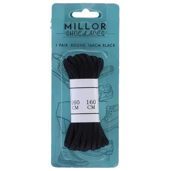 Millor Round Black Shoelaces 160cm