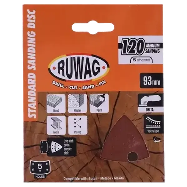 Ruwag P120 Triangular Abrasive Sanding Sheets 93mm