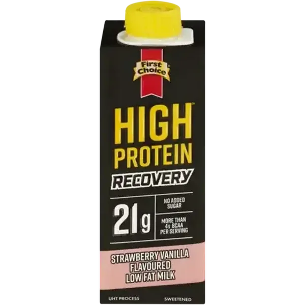 First Choice High Protein Recovery Strawberry Vanilla Flavoured Low Fat Milk 250ml