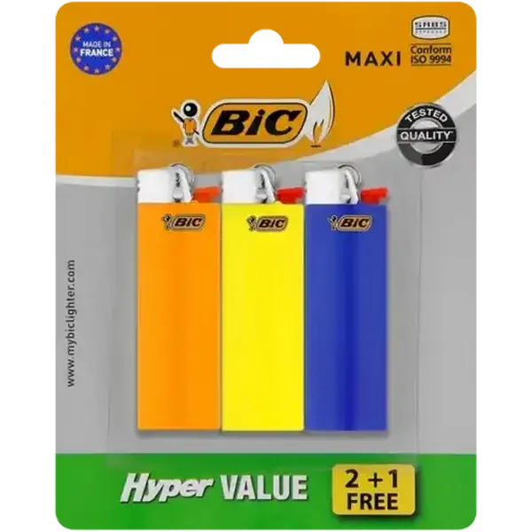 BIC J6 Maxi Pocket Lighter 3 Pack