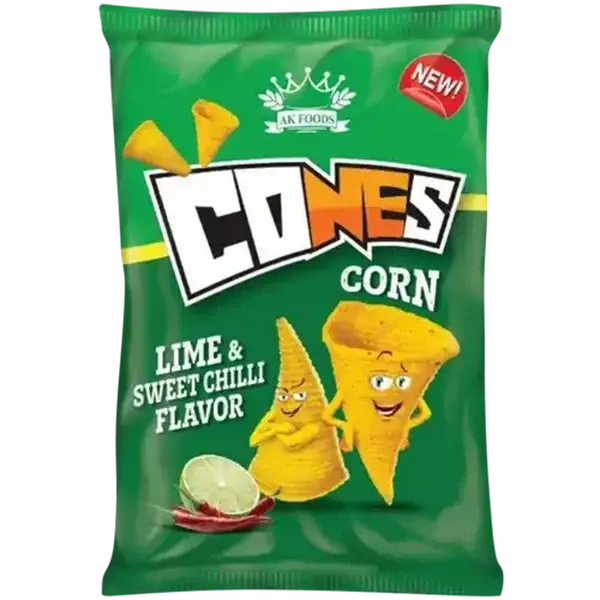 AK Foods Cones Lime & Sweet Chili Flavoured Corn Chips 100g
