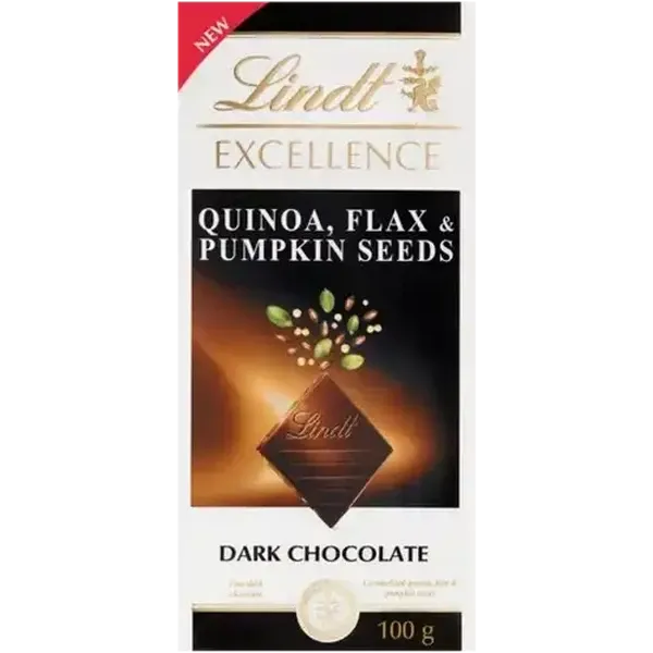 Lindt Excellence Quinoa, Flax & Pumpkin Seeds Dark Chocolate Slab 100g