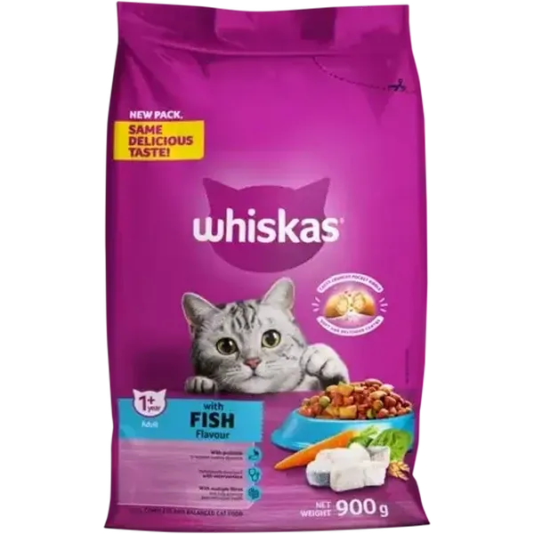 Whiskas Fish Flavoured Adult Dry Cat Food 900g