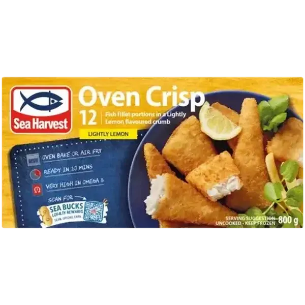 Sea Harvest Oven Crisp Lightly Lemon Frozen Crumbed Fish Fillet 800g