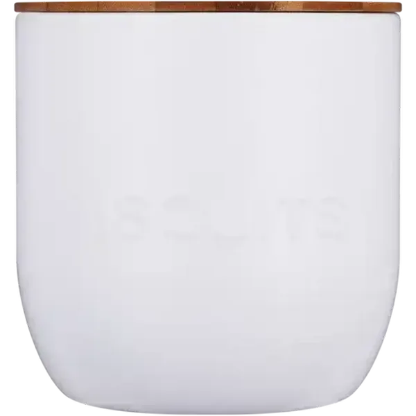 Embossed White Biscuit Tin with Bamboo Lid