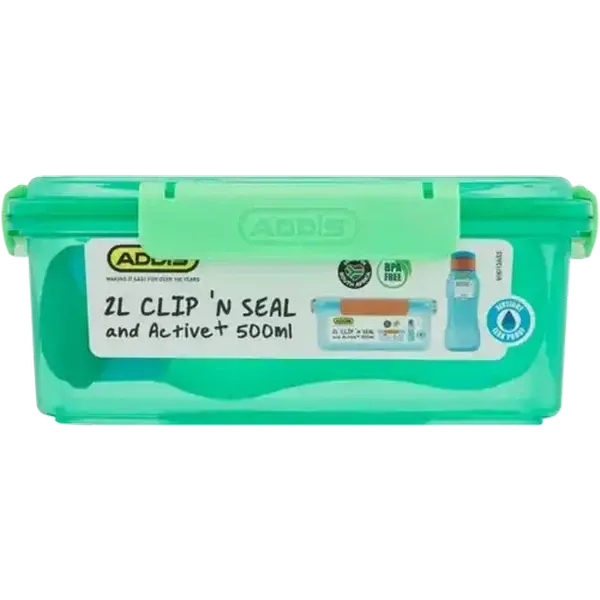 ADDIS Clip 'n Seal Lunch Box & Active+ Bottle Set 2 Piece (Colour May Vary)