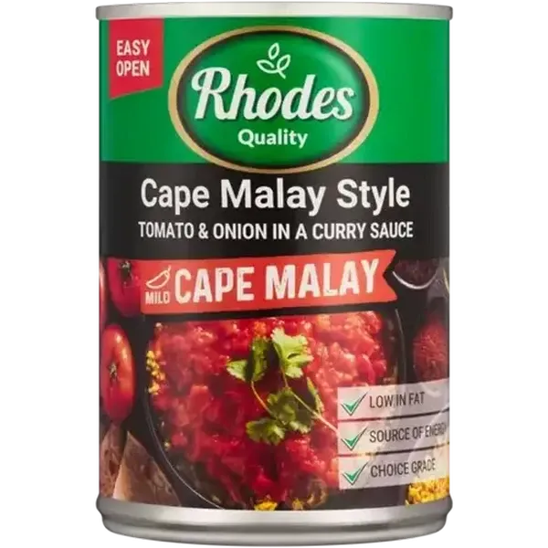 Rhodes Quality Cape Malay Style Tomatoes & Onion In Curry Sauce Can 410g