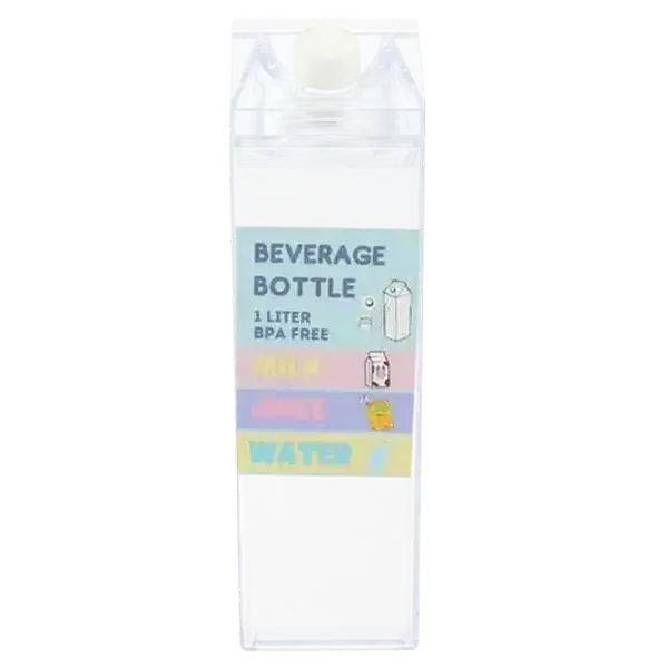 Milk Carton Styled Clear Plastic Fridge Bottle 1L