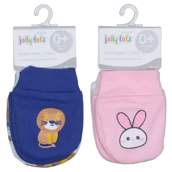 Jolly Tots Newborn Scratch Mitten 0 Months + 2-Pack (Design May Vary)